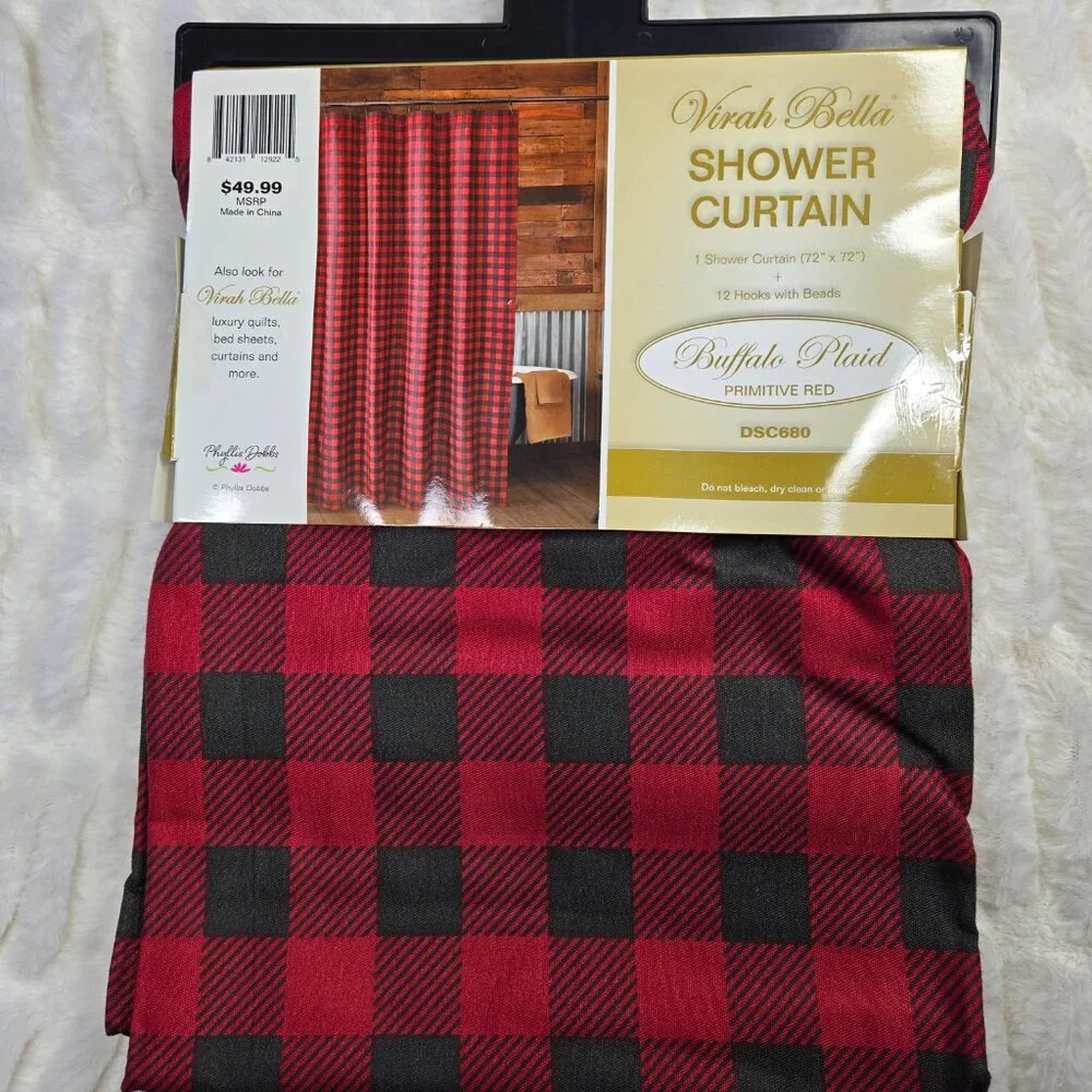 Virah Bella Luxury Cloth Shower Curtain Red and Black 13 Piece Set (NWT) 72 x 72